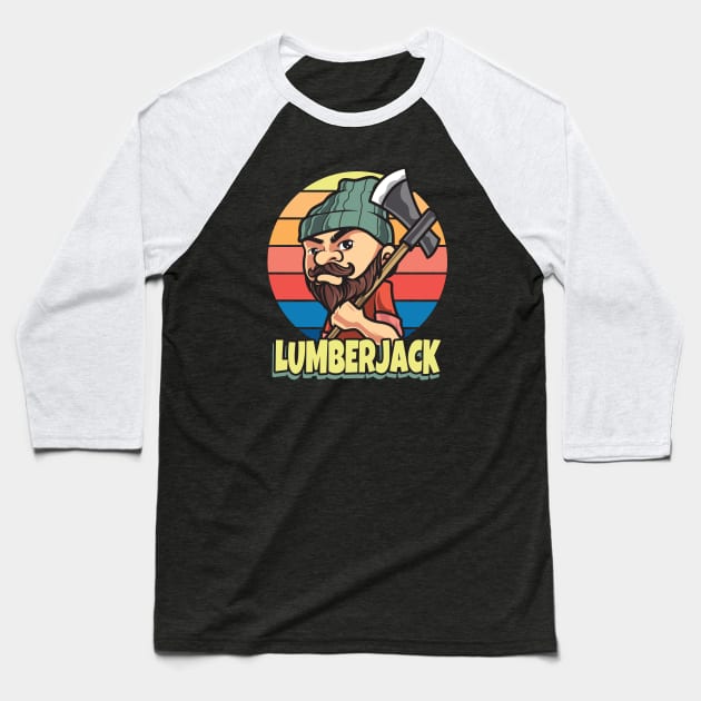 Lumberjack Cartoon vintage Design Baseball T-Shirt by Foxxy Merch